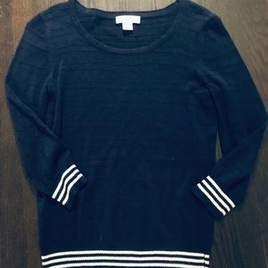 Navy sweater with white stripes